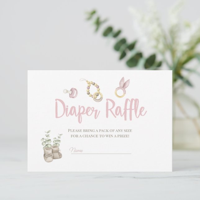 Boho Toys Baby shower Girl Diaper Carte Raffle (Debout devant)
