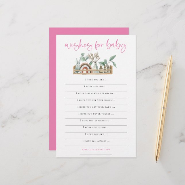 Boho Toys Pink Wishes for Baby Shower Game (Front/Back In Situ)