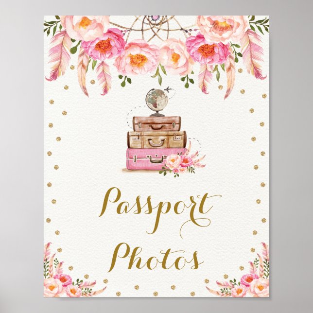 Boho Travel Miss to Mrs Floral Passport Photos Poster (Front)