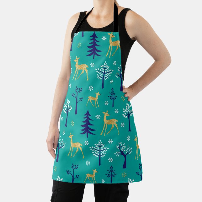 Boho Trees Gold Deers Modern Apron (Insitu)