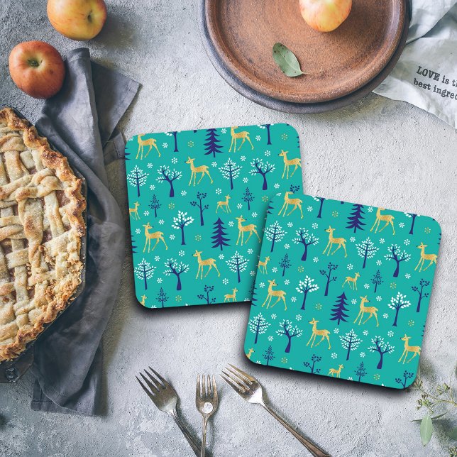 Boho Trees Gold Deers Modern Coaster (Creator Uploaded)