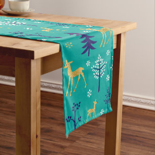 Boho Trees Gold Deers Modern Long Table Runner