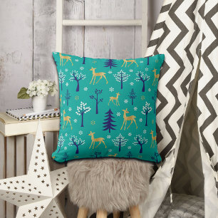 Boho Trees Gold Deers Modern Throw Pillow
