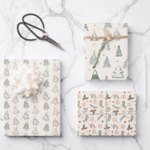 Boho Trees Sketched Papier d'emballage de vacances