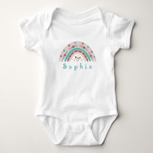 Boho Trendy Rainbow with Personalized Name  Baby Bodysuit (Front)