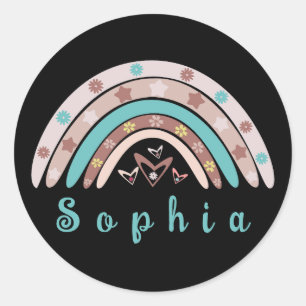 Boho Trendy Rainbow with Personalized Name Classic Round Sticker