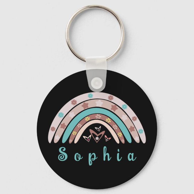 Boho Trendy Rainbow with Personalized Name  Keychain (Front)