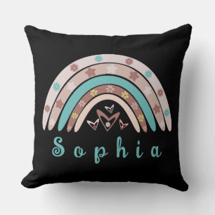 Boho Trendy Rainbow with Personalized Name Throw Pillow