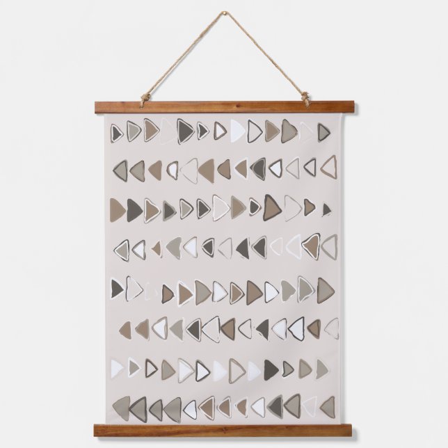Boho Triangles Brown Taupe Ivory Hanging Tapestry (Front)