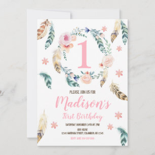 Boho Tribal 1er anniversaire Invitation pour une f