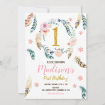 Boho Tribal 1st Birthday Invitation for a Girl