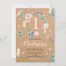 Boho Tribal 1st Birthday Invitation for a Girl