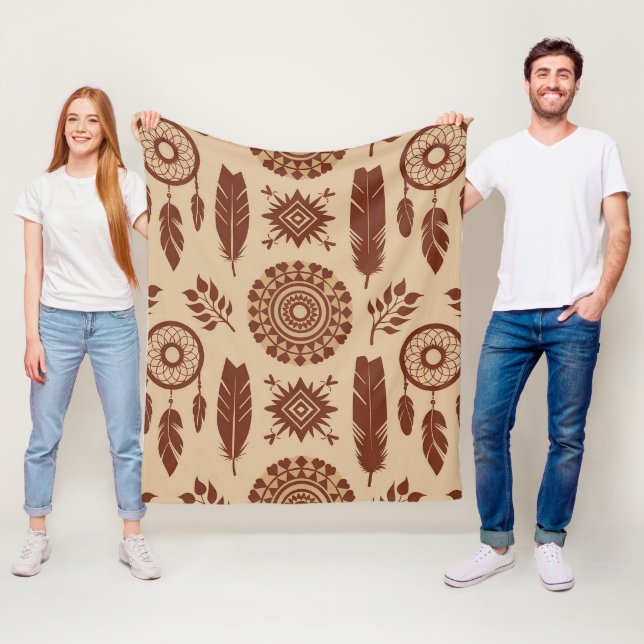 Boho Tribal Abstract Pattern | Earthy Geometric Fleece Blanket (In Situ)
