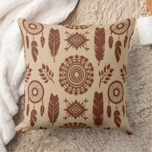 Boho Tribal Abstract Pattern   Earthy Geometric Throw Pillow