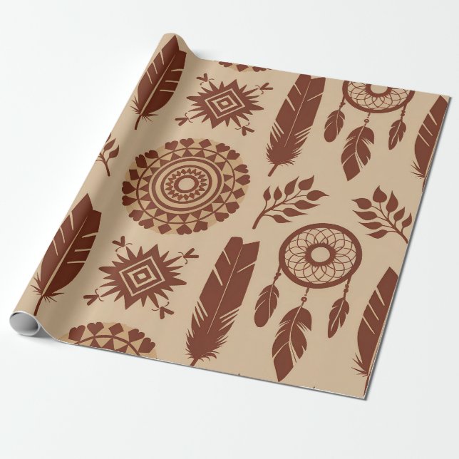 Boho Tribal Abstract Pattern | Earthy Geometric Wrapping Paper (Unrolled)