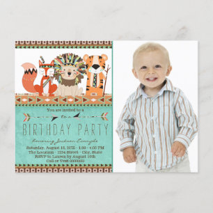Boho Tribal Animal Birthday Party Invitation