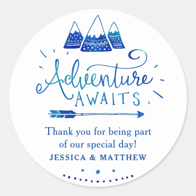 Boho Tribal Blue Adventure Baby Shower Stickers (Front)