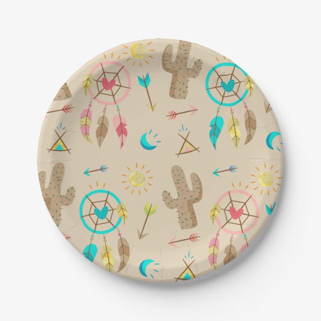 Boho Tribal Chic Dream Catchers Paper Plate (Front)
