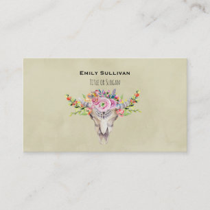Boho Tribal Cow Skull With Stylish Floral Design Business Card