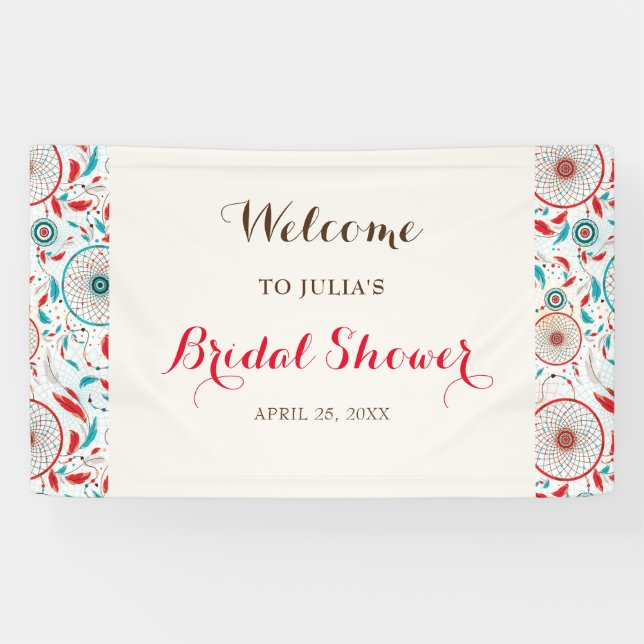 Boho Tribal feather Dreamcatcher Bridal Shower Banner (Horizontal)