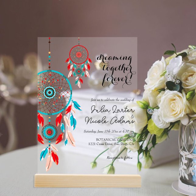 Boho Tribal feather Dreamcatcher Wedding Acrylic Invitations (Creator Uploaded)