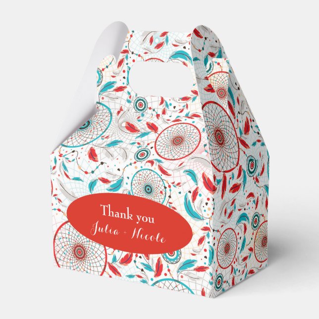 Boho Tribal feather Dreamcatcher Wedding Favor Box (Front Side)