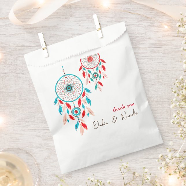 Boho Tribal feather Dreamcatcher Wedding Favour Bag (Clipped)