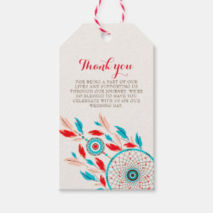 Boho Tribal feather Dreamcatcher Wedding Gift Tags