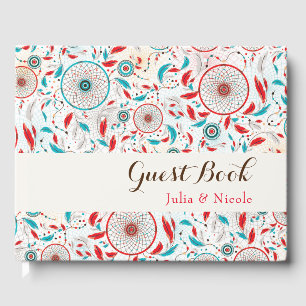 Boho Tribal feather Dreamcatcher Wedding Guest Book