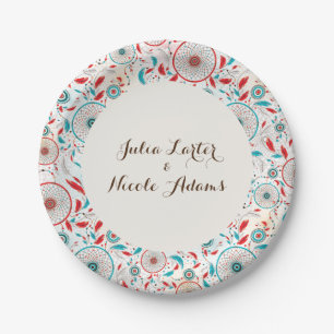 Boho Tribal feather Dreamcatcher Wedding Paper Plate