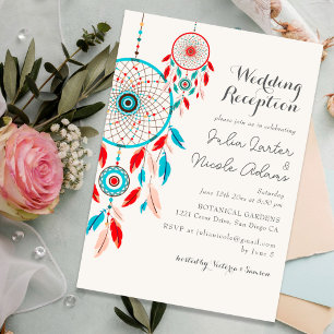 Boho Tribal feather Dreamcatcher Wedding Reception Invitation