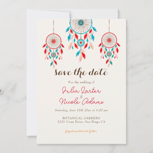 Boho Tribal feather Dreamcatcher Wedding Save The Date (Front)