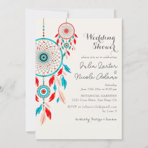 Boho Tribal feather Dreamcatcher Wedding Shower Invitation
