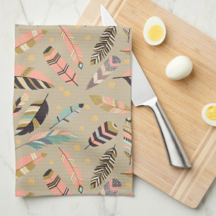 Boho Tribal Feather Pattern Kitchen Towel