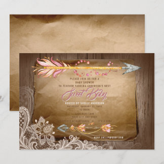 BOHO Tribal  Feathers and Lace Girl Baby Shower Invitation