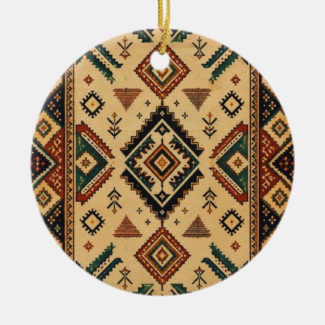 Boho Tribal Geometric Pattern Ceramic Christmas Or Ornament (Front)