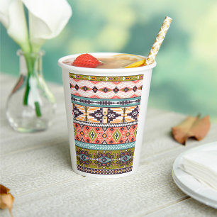 Boho Tribal Geometric Pattern Southwestern Aztec Paper Cups