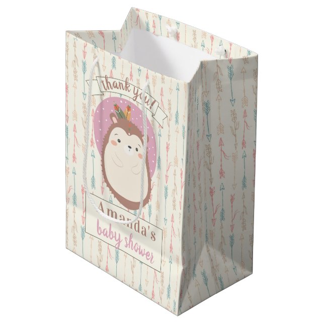 Boho Tribal Hedgehog Pastel Arrow Baby Shower Medium Gift Bag (Front Angled)