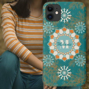 Boho Tribal Mandala in Orange and Teal Variation 1