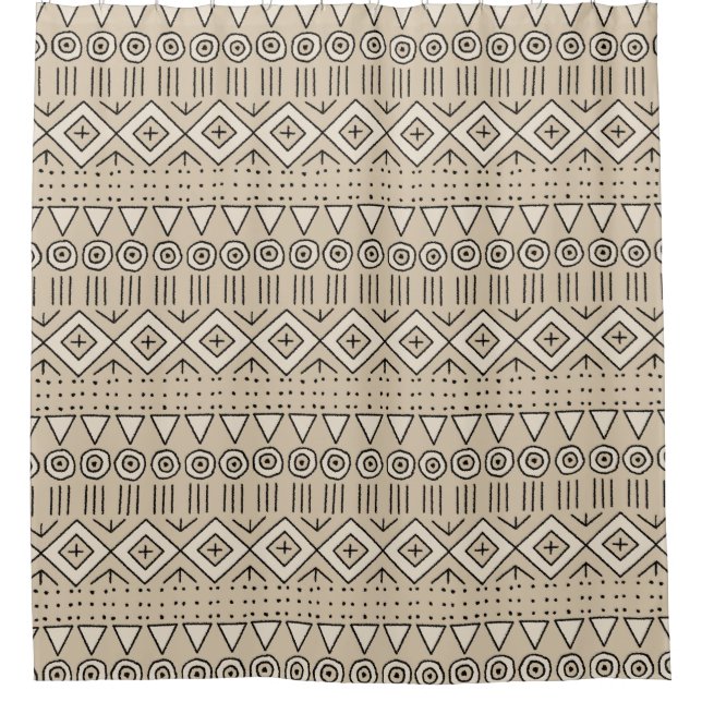 Boho Tribal Mudcloth Pattern, Beige, Black, Cream (Front)