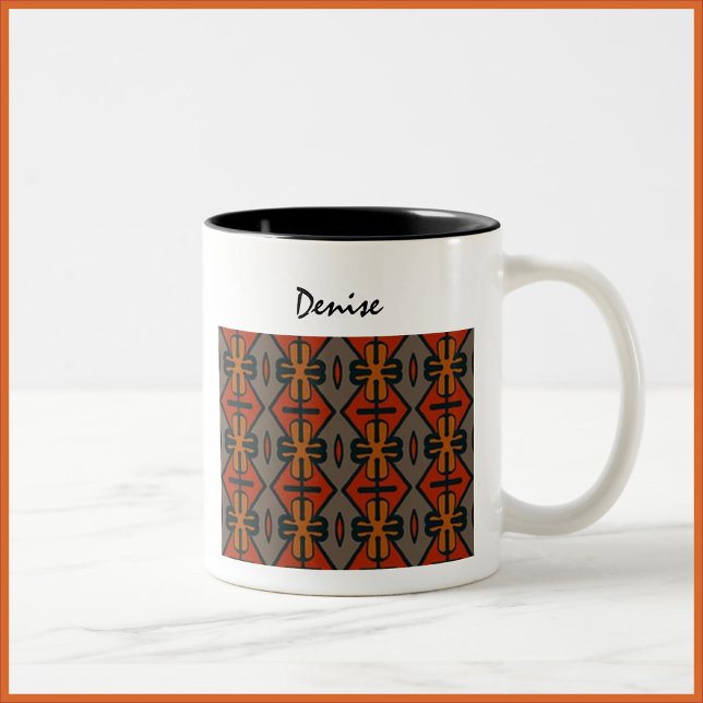Boho Tribal Pattern Orange Gold and Black Two-Tone Coffee Mug (Creator Uploaded)