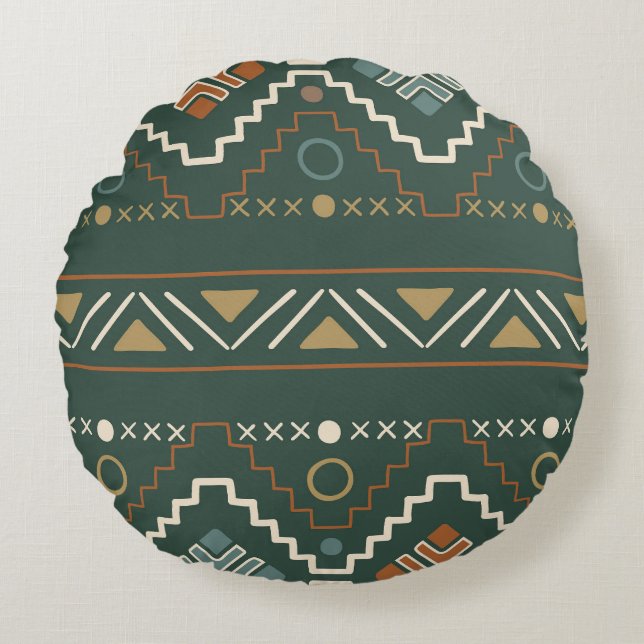 Boho Tribal Pattern Round Pillow (Front)