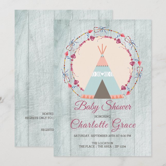 Boho Tribal Personalized Baby Shower Invitation (Front/Back)
