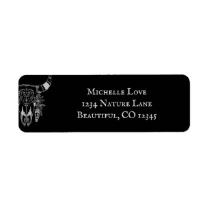 Boho Tribal Skull Black and White Bohemian Address