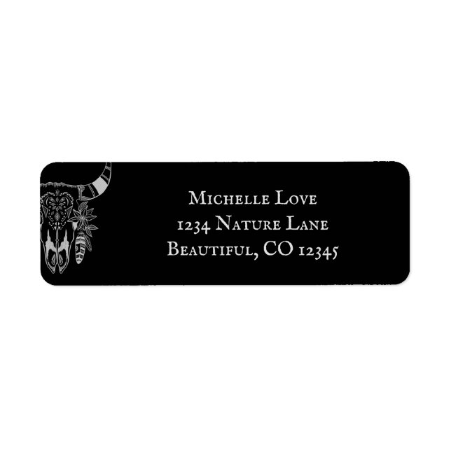 Boho Tribal Skull Black and White Bohemian Address (Front)