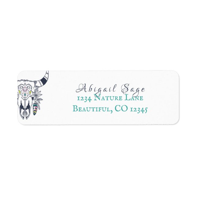 Boho Tribal Skull in Turquoise Bohemian Adresse (Devant)