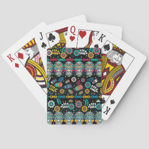 Boho tribal skulls: colourful pattern. playing cards