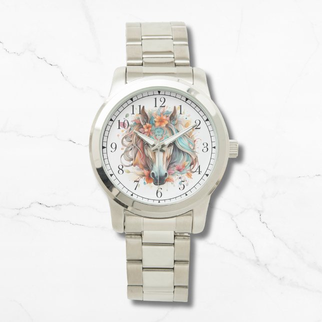 Boho Tribal Watercolor Horse Stylish Chic Womans Watch (Creator Uploaded)