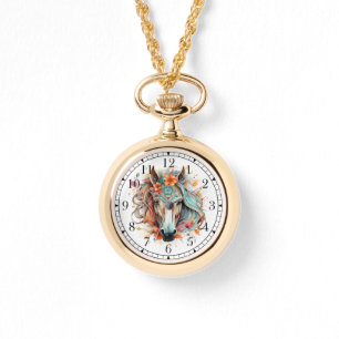 Boho Tribal Watercolor Horse Stylish Chic Womans Watch