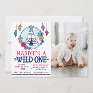 Boho Tribal Wild One Photo First Birthday Invitation